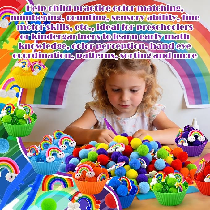 182 Pcs Rainbow Sensory Bin Items Spring Summer Back to School Counting Sorting Sensory Bin Filler Fine Motor Rainbow Counts for Spring Summer Sorting Counting