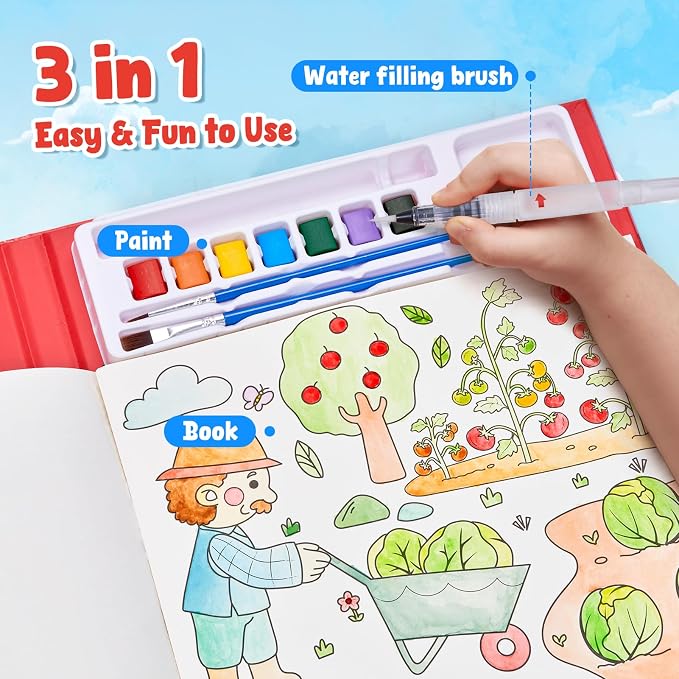 JoyCat Paint with Water Coloring Books for Toddlers (Farm) | Watercolor Painting Set for Kids Ages 3-5 & 4-8, Arts & Crafts Drawing Activity Travel Toy, Birthday Gifts for Boys & Girls
