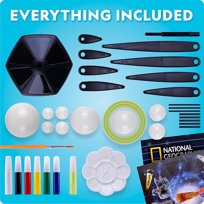 National Geographic Glow in the Dark Solar System Model for Kids Ages 8-12 | Build and Paint 3D Planets with Movable Arms, Space Bedroom Decor, Astronomy STEM Project, Birthday Gift