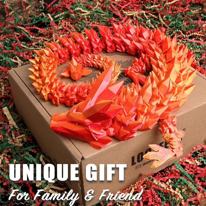 30 Inch Large 3D Printed Dragon 76cm Long Fidget Toy Gift Decor | Flexible Giant Articulated Dragon Toy, Home Desk Decoration, Birthdays Christmas Gift for Kids Boys Girls Adults, Red Gold