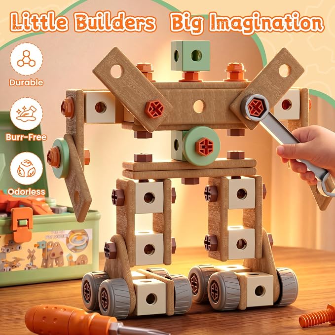 CUTE STONE 200PCS Toddler Tool Set with Electric Toy Drill | STEM Construction Building Toy, 2-in-1 Tool Bench & Storage Box, Montessori Pretend Play Gift for Kids Boys Girls Ages 3-6