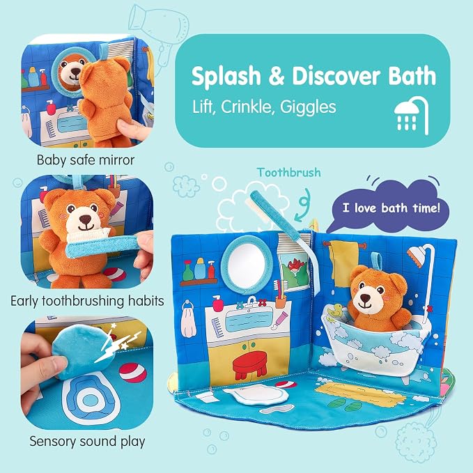 hahaland 3D Book for 0-12 Months Soft Cloth Interactive Activity Baby Book | Sensory Montessori Toys for 1 Year Old Educational Travel Toy Gifts for 6 9 Months Toddler Baby Girls Boys