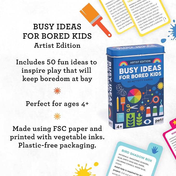 Petit Collage: Busy Ideas for Bored Kids- Artist Edition - Includes 50 Ideas to Cure Boredom - Imagination, Curiosity, and Technical Activities - Great for Kids 4+