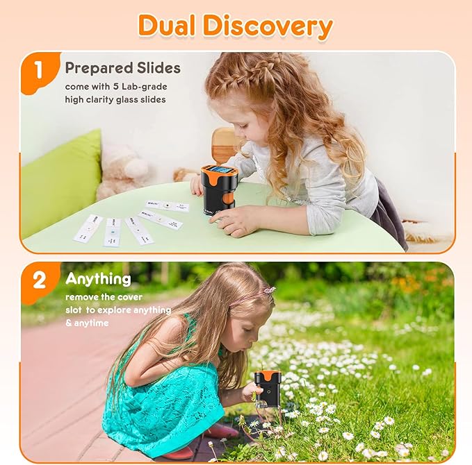 Kids Digital Microscope STEM Toy: Complete Science Gift Kit for Ages 4-12 | 32GB Card for Photos & Video / Custom EVA Case / Real Glass Slides / Upgraded Slide Slot / Rechargeable / 1000X / 4K Screen