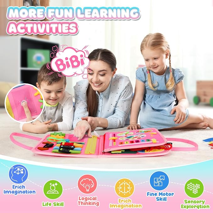 URMYWO Toddler Busy Board - Busy Book Montessori Toys Ages 3 and up | Preschool Learning Activities with Alphabet Number Animal, Educational Travel Toys Birthday Gifts for Kids