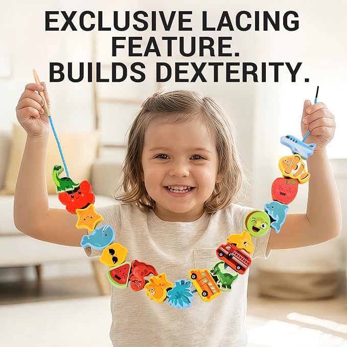 Montessori Wooden Toys for Toddlers 2 3 4: 3-in-1 Theme Sorting, Shape Matching & Color Learning Set - Dinosaur Ocean Vehicle Fruit Chunky Boards - Fine Motor Skills Speech Therapy Gifts