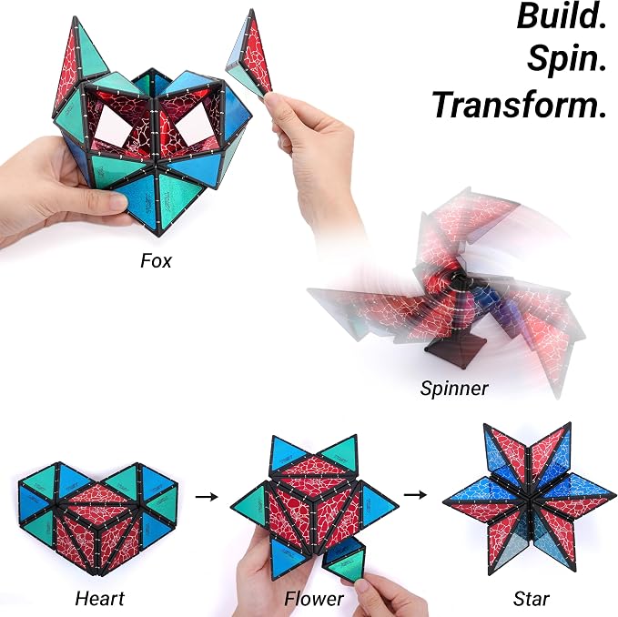 TOSY Magnet Pyramid Stone - 1 Cube Transforms into 1 Billion Shapes (Bunny, Egg Basket, Flowers, Heart…), 243 Rare Earth Magnets, Holographic Design, Puzzle/STEAM Toy, Easter Birthday Gift, 2-Pack