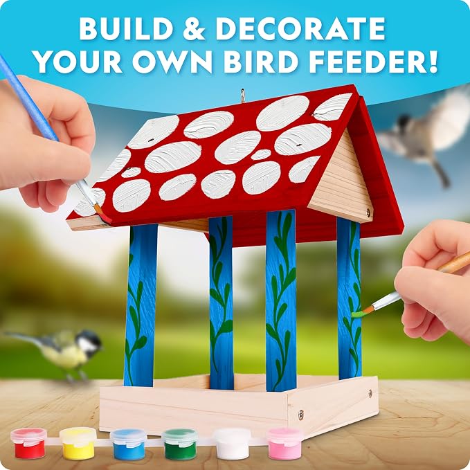 National Geographic Build Your Own Bird Feeder Craft Kit for Kids | DIY Wooden Bird Feeder, Paints and Brush, Bird-Watching Journal, Educational Poster, Outdoor Nature Craft, Birthday Gift