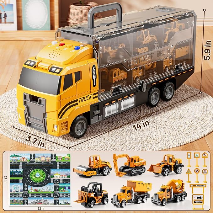 Carrier Truck Toddlers Toys for 3 4 5 6 7 Years Old Boys, Toy Truck Transport Car & Die-Cast Car and Play Mat, Construction Toys Birthday Gifts for Kids 3 4 5 6 7 8+ Years Old Boys Girls