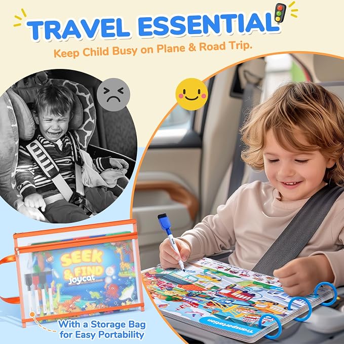JoyCat Seek & Find Game Books - Preschool Learning Activity for 3-8 | Toddlers & Kids, Travel Activities Toys for Road Trip Car Airplane, Busy Book, Birthday Gifts for Girls and Boys Ages 4-8