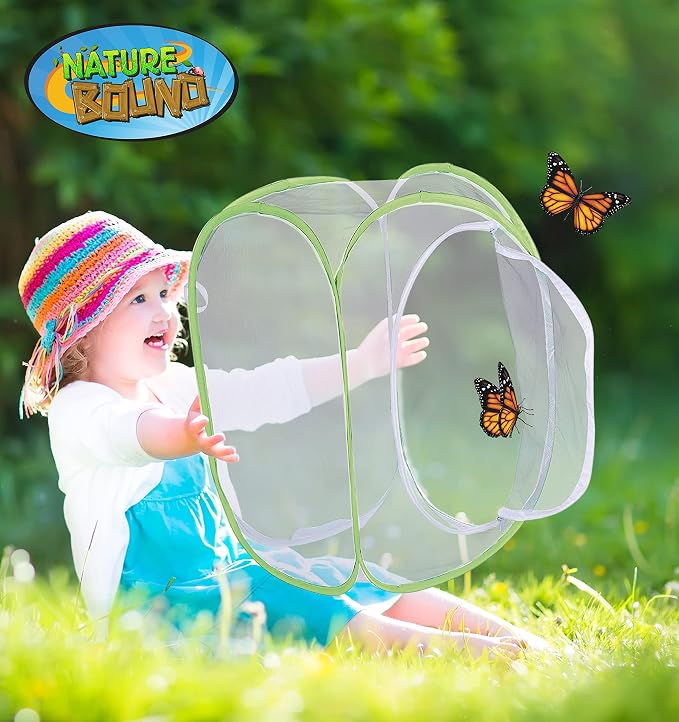 Nature Bound Butterfly Growing Kit - Live Caterpillar to Butterfly Project for Kids - Includes Voucher for Caterpillars, Green Pop-Up Enclosure, and STEM Learning Guide