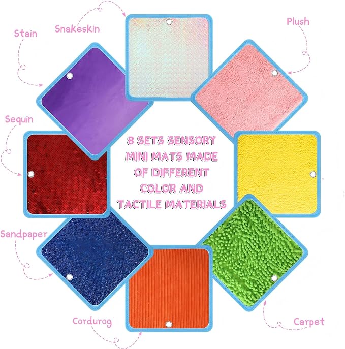 Boao 8 Set Mini Sensory Mats Assorted Textured Play Mats Sensory Floor Tiles Educational Tactile Toys for Activity(7.9 Inch,Square)