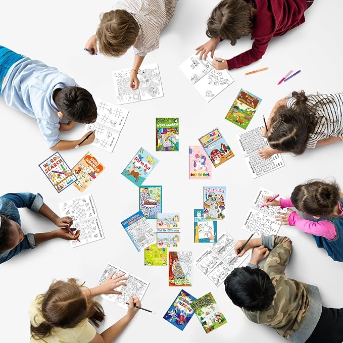 Kalysky 24 Mini Activity Books for Kids 4-12,Mazes,Dot to Dot & Word Games,Party Favors