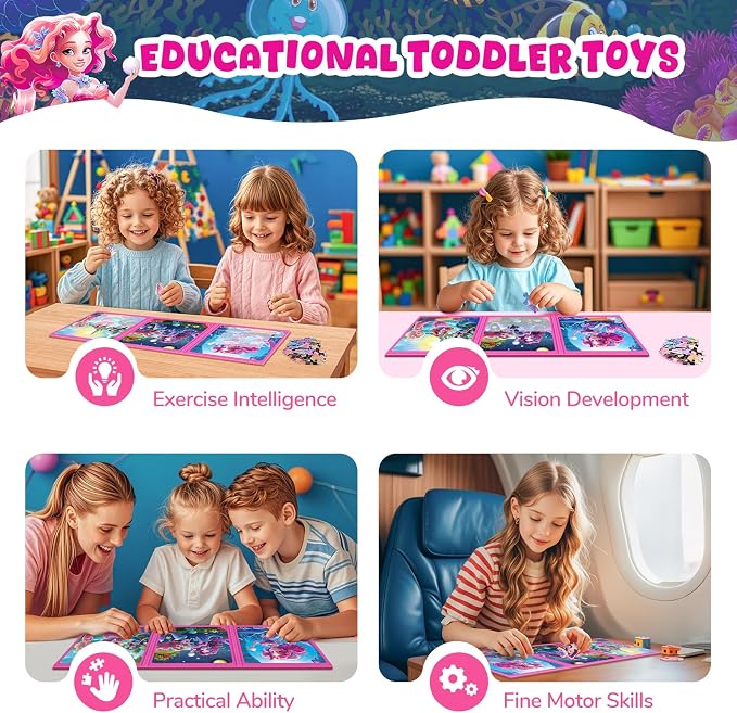 Homicozy Magnetic Puzzles for Toddler Kids 3-8, Mermaid Princess Travel Toy | 36-Pieces Magnetic Puzzles for Girls Ages 3-5 4-6, Car Airplane Road Trip Activities, Quiet Screen-Free Game, Birthday Gifts