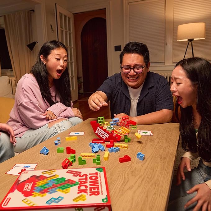 Tower Stack by Relatable - PAL Award 2025 Winner, Exciting Tower Game for Family Game Night, Building Toys for Kids - Includes 44 Cards, 32 Blocks, 1 Tower Body, Stand and Instructions