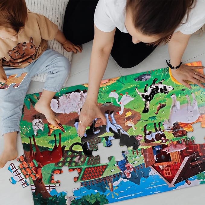 Jumbo Floor Puzzle for Kids,48 Piece Farm Animal Jigsaw Puzzle Ages 3-8 | Barn Puzzle,Extra-thick Cardboard,Preschool Learning Toy,35x24 in Completed,Children Educational Gift for Boys and Girls