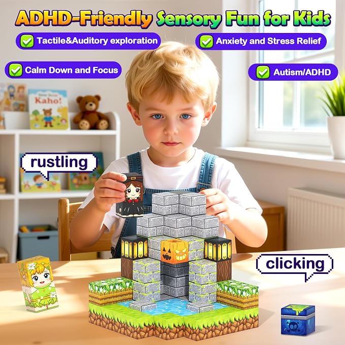 Magnetic Blocks - 100PCS 0.8" Building Cubes Mine Magnet World Craft Set | Sensory Autistic Kids Friendly Focus Toys - Magical Enchanted Playset, STEM Creative Toy Gifts for Ages 3-5 4-6 5-7 8-12