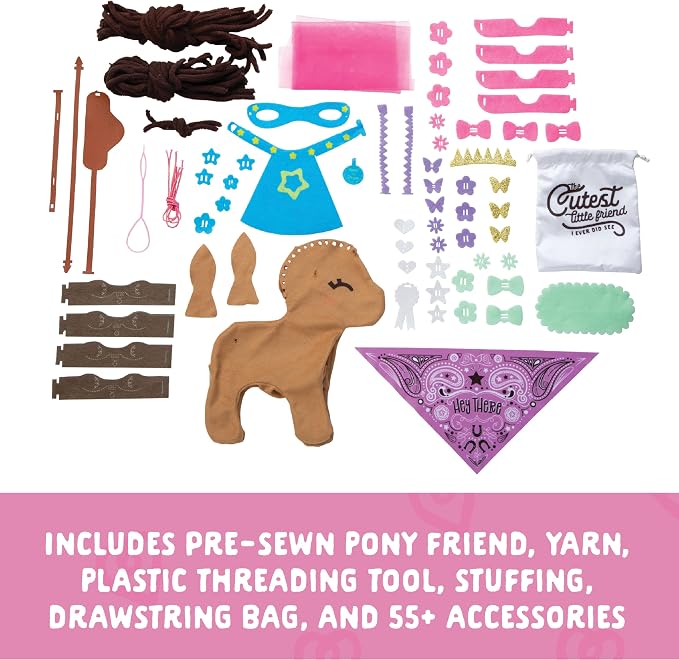 Craft- Tastic - Make a Friend Pony - Mini Sewing Kit, Arts and Crafts, Kids Crafts, Art Supplies, Craft Kit Makes 1 Easy-to-Sew Stuffie with Clothes & Accessories, Bonus Travel Tote Included Ages 5+