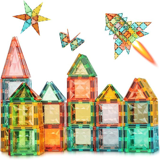 Magnetic Tiles with Playboard, STEM Building Blocks, 32-Piece | Encourages creativity, imaginative play, and early learning through hands-on exploration