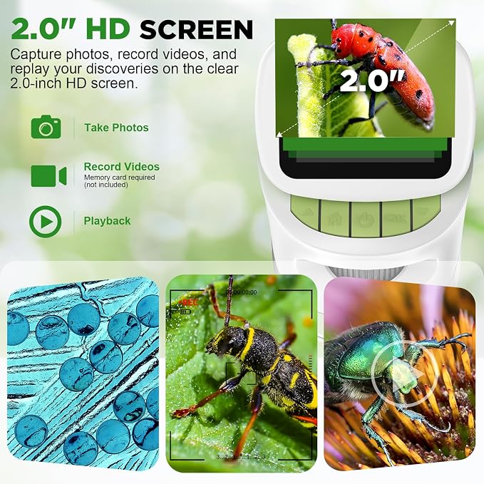 Kids Handheld Digital Microscope with Screen: STEM Science Kit Gift Toys | Rechargable | Bug Viewer | Slides Kit | Photo & Video | 4K Screen | Indoor & Outdoor Exploration for Boys Girls Ages 6-12