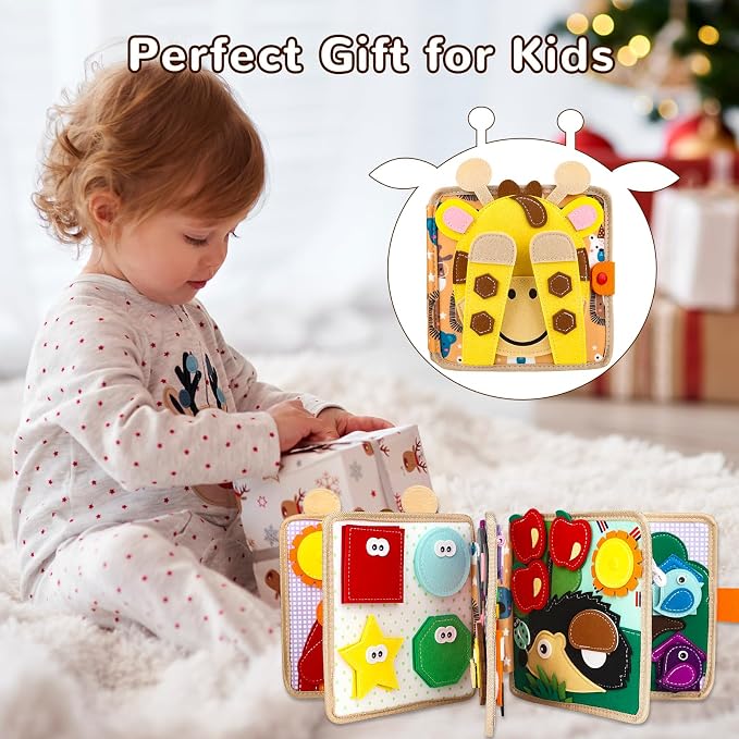 Giraffe Busy Book for Toddlers 3-5,Felt Quiet Book Sensory Learning Activity Books,Road Trip Toys for Toddlers Busy Board,Airplane Car Travel Toys, Gifts for Boys Girls 3
