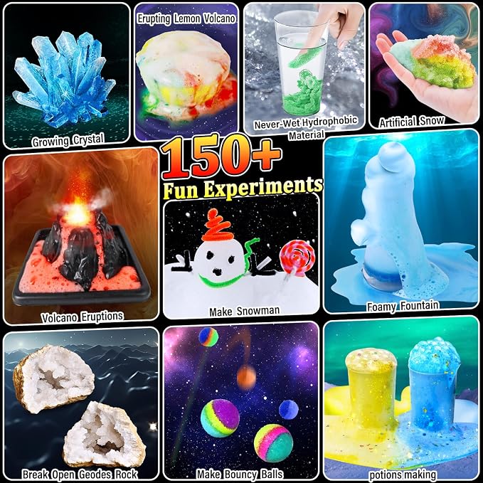 PATIFEED 150 Experiments Science Kit for Kids Chemistry Set | S.T.E.M Toys, Break Your Own Geodes, Volcano Eruption, Crystal Growing, Gift Ideas for Boys Girls