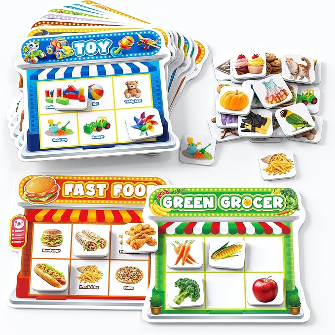Coogam Magnetic Sorting Toys, Montessori Fridge Magnets Matching Game | Food Pets Grocery Furniture Category Recognition, Educational Learning Fine Motor Toy Gift for Toddler Ages 3-8