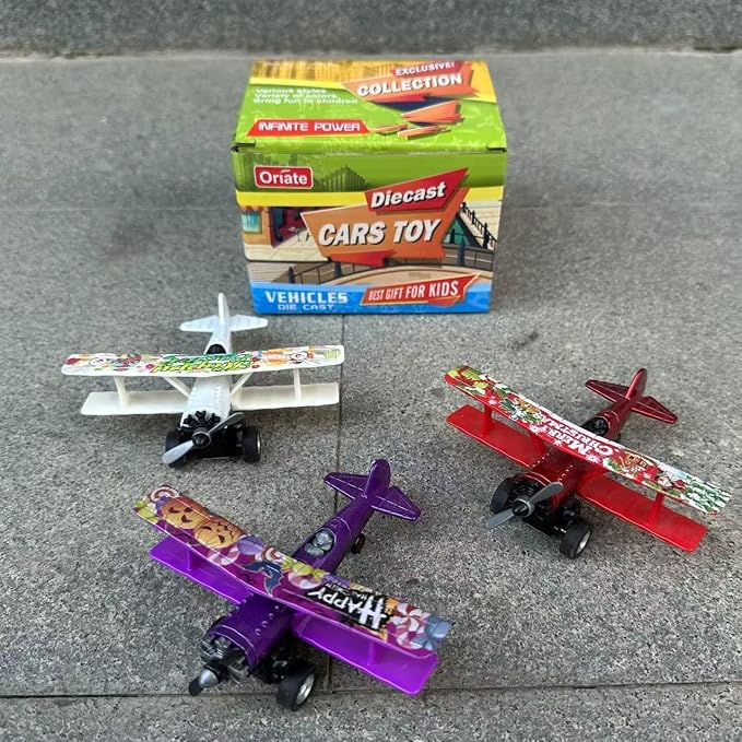Oriate 3 Pack Die-Cast Pull Back Toy Airplane Set, Aircraft Model Toy Airplanes, Party Favor Gifts, Christmas, Halloween, Easter, Birthday, for Boy and Girl 3 Years Old and Up