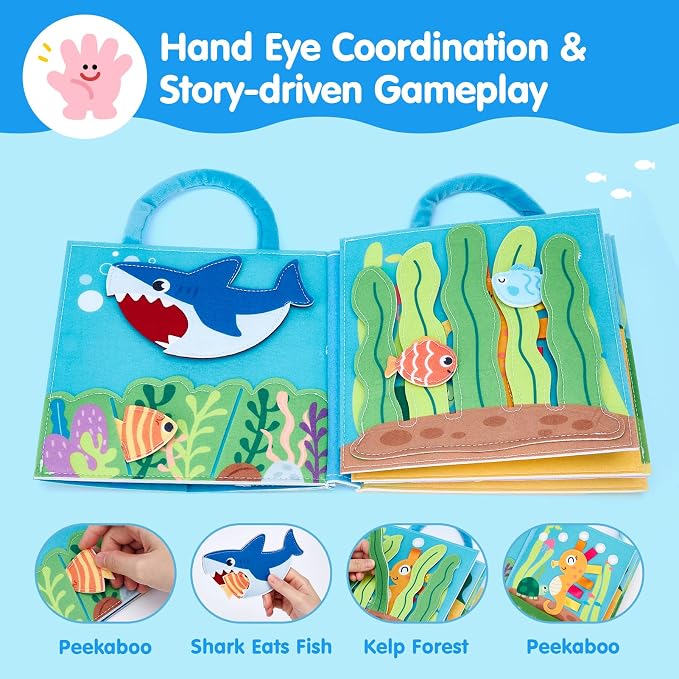 hahaland Ocean Busy Book for Toddlers 1-3, Busy Board for 1 Year Old Girls | Montessori Sensory Activity Toys, Travel Toy for 1 2 3 Year Old, Educational Fine Motor Skills Learning Toys, Birthday Gifts