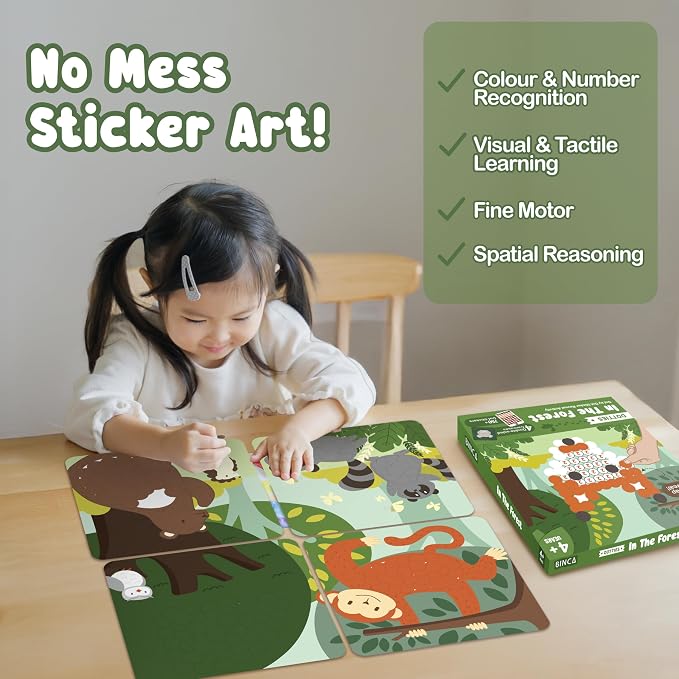 BINCA Dotties Dot Art Activity Kit, 750+ Stickers, Forest Animals Mess-Free Activities, DIY Dot Sticker Art, Kids Travel Activities, Gifts for Boys & Girls Ages 4,5,6,7