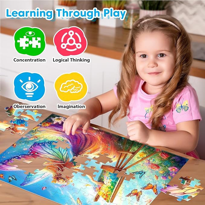 4 Packs 100 Piece Puzzles for Kids Ages 6-8 8-10, Fantasy Mermaid Unicorn Puzzle for Girls 4-6 Years Old Educational 100 Piece Large Jigsaw Puzzles, Kids Puzzles 4-6 Toys Gifts for Girls Boys