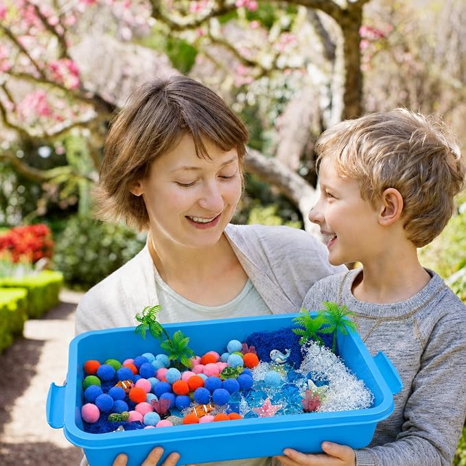 Cinrobiye 170 Pcs Ocean Animals Sensory Bin Fillers Set with Storage Box, Sea Animals, Sea Shells, Sea Stars & Under The Sea Accessories for Classroom Activities, Home Projects and Ocean Theme Decor