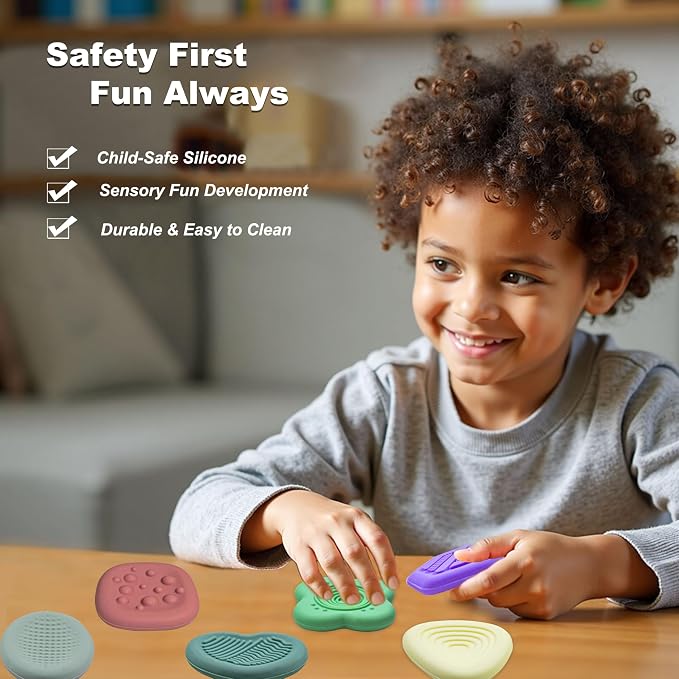 6Pcs Silicone Sensory Worry Stones, Quiet Fidget Toys for Kids | for Autism & ADHD,Sensory Play,Silent Calming,Focus Support,Easy to Clean,Versatile Gif