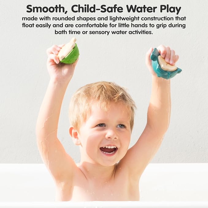 PlanToys® Sea Life Bath Set Wooden Montessori Water Play Kids Toy Ocean | wooden sea life bath set, montessori tactile water play, fine motor sensory exploration, cause effect learning, kids toy