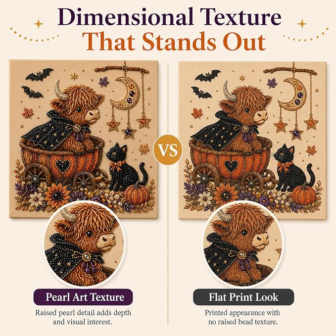 Halloween Pearl Art Kit for Adults, DIY Fall Craft (Cow) | Create textured Halloween decor through a screen-free, beginner-friendly craft activity.
