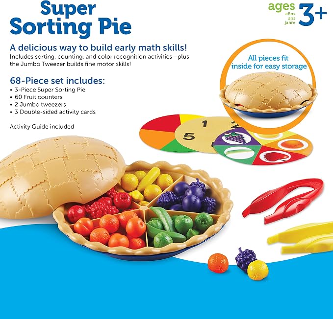 Learning Resources Super Sorting Pie - Sorting and Matching, Fine Motor Skills, Food Toys, Color Recognition, Counting Game, Preschool, Toddler Math Manipulatives, Gifts for Boys and Girls