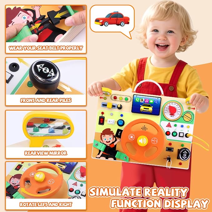 Busy Board,Montessori Toys for 1-3 Year Old Boys & Girls,Travel Activities for Toddlers,Sensory Toy for Kids with Autism,Perfect Christmas Birthday Gift Idea (Busy Board v6)