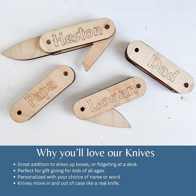 Personalized Wooden Pocket Knife Toy for Kids | Pretend Play Folding Camping Toy | Children Adventure Toy | Outdoor Explorer Gift for Boys & Girls Ages 3+
