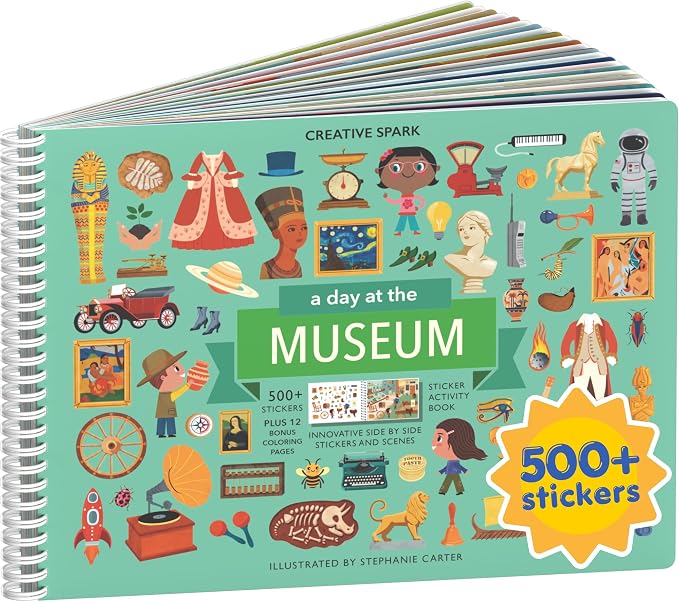 Cupkin A Day at The Museum Coloring & Sticker Activity Book | 500+ Stickers | Spiral-bound kids craft format with 12 scenes, 12 art pages, side-by-side viewing, and an easy-peel design for ages 2–8
