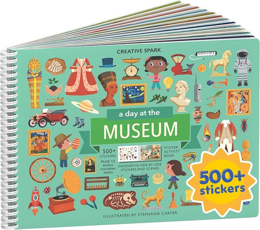 Cupkin A Day at The Museum Coloring & Sticker Activity Book | 500+ Stickers | Spiral-bound kids craft format with 12 scenes, 12 art pages, side-by-side viewing, and an easy-peel design for ages 2–8
