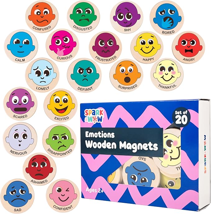 Spark & Wow Wooden Magnets, Emotions, Magnets for Kids Ages 2+ | Open-Ended Play, Social Emotional Learning Activity