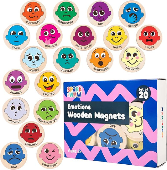 Spark & Wow Wooden Magnets, Emotions, Magnets for Kids Ages 2+ | Open-Ended Play, Social Emotional Learning Activity