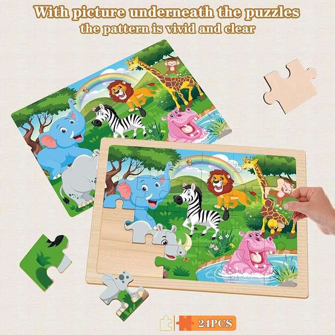 Wooden Puzzles for Kids Ages 4-6, 6 Packs 24 Pcs | Jigsaw Puzzles Preschool Educational Toys Gifts for Children Ages 3 4 5 6 Year Old Kids Puzzles Ages 3-5 Year Olds Boys Girls