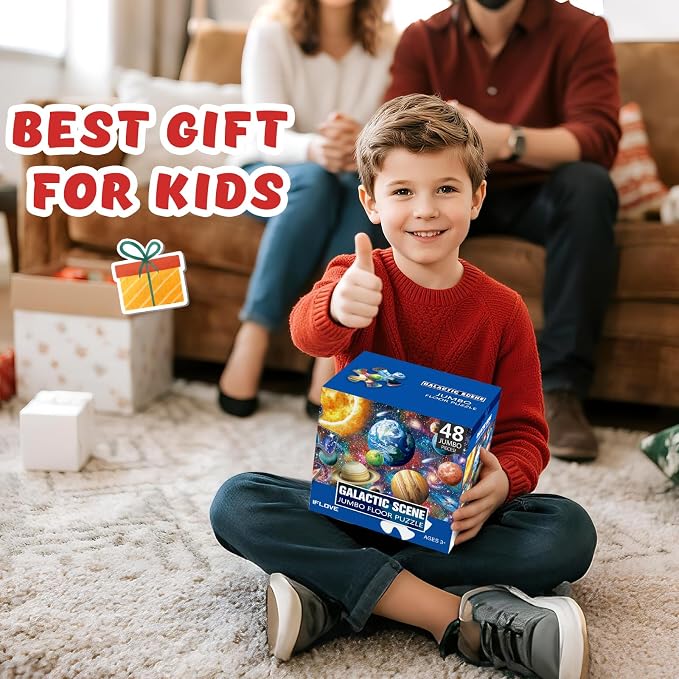 Jumbo Floor Puzzle for Kids,48-Piece Galaxy Jigsaw Puzzle Ages 3-8 | Outer Space Jigsaw Puzzle,Extra-thick Cardboard,Preschool Learning Toy,35x24 in Completed,Geography Gift for Boys and Girls