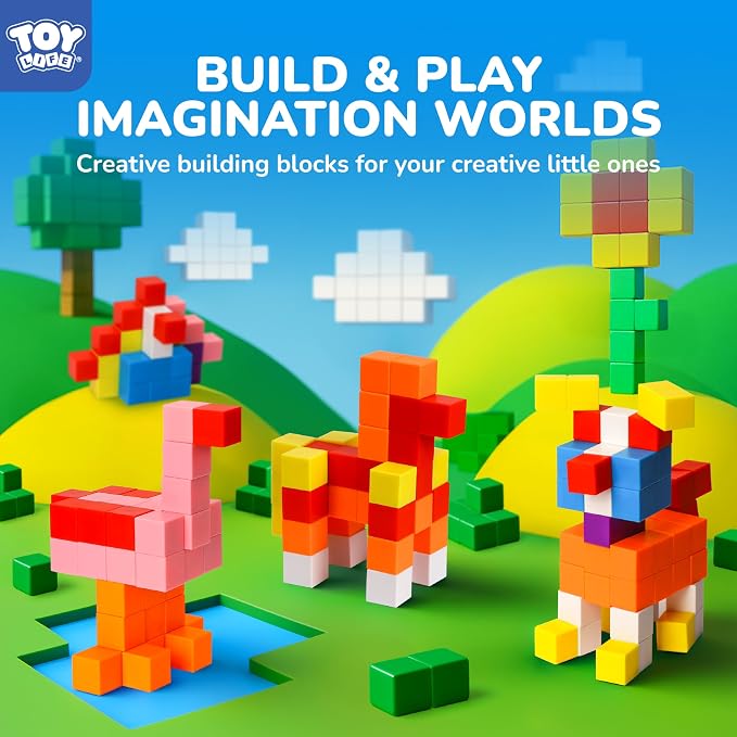 TOY Life Primary Magnetic Blocks, 64-Piece STEM Set, Ages 3-8 | bright ABS cubes, storage bag and idea guide, strong connections, creative play