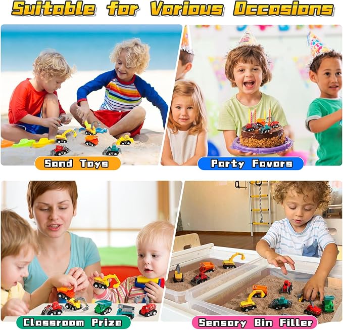 Fajiabao Construction Toy Cars for Toddlers 3+ Mini Pull Back Cars Boy Toys | Small Truck Sensory Bin Bulk & Goodie Bag Stuffers Party Favors for Kids 3-5 Gifts for Boys & Girls (Color Random)