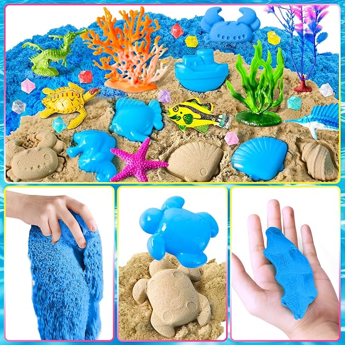 Sensory Bin Ocean Kit with Sensory Sand | Play Sand, Pretend Play Beach Toy, Sandbox for Girls and Boys