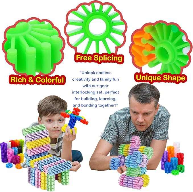 STEM Building Blocks Toys for Kids – Educational and Safe Gear Interlocking Construction Playset – Develop Creativity Preschool Brain Teaser Toys Gift for 3 4 5 Years Old Kids Boys Girls