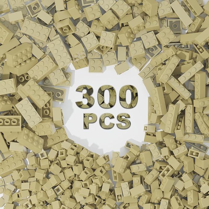 300 Pcs Classic Building Bricks, Apricot Yellow Bulk Bricks,Compatible with and Major Brands Parts and Pieces, Creative Building Block Toys for Boys Girls Ages 6 7 8 9 10 Year Old