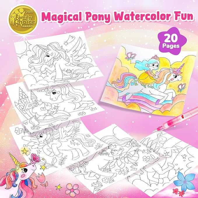 JoyCat Paint with Water Coloring Books for Toddlers (Magical Pony) | Watercolor Painting Set for Kids Ages 3-5 & 4-8, Arts & Crafts Drawing Activity Travel Toy, Birthday Gifts for Boys & Girls
